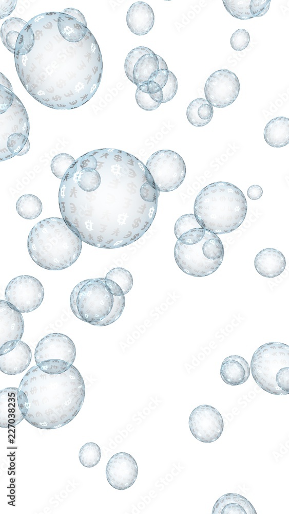 Ethereum economic financial bubble. Cryptocurrency 3D illustration. Business concept. Blue bubbles on a white background