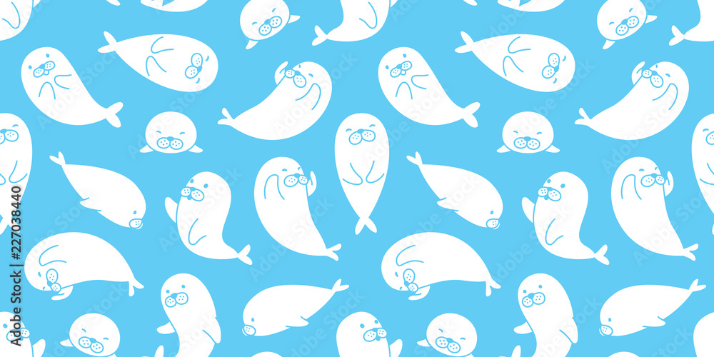 seal seamless pattern vector walrus sea lion bear polar bear scarf isolated tile background cartoon wallpaper blue
