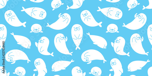 seal seamless pattern vector walrus sea lion bear polar bear scarf isolated tile background cartoon wallpaper blue © CNuisin
