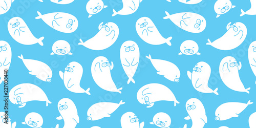seal seamless pattern vector walrus sea lion bear polar bear scarf isolated tile background cartoon wallpaper blue