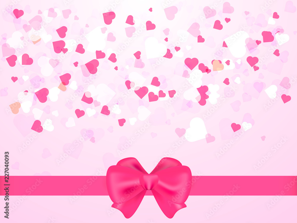 Confetti in the form of hearts with bow. Happy Valentine's Day. Vector illustration