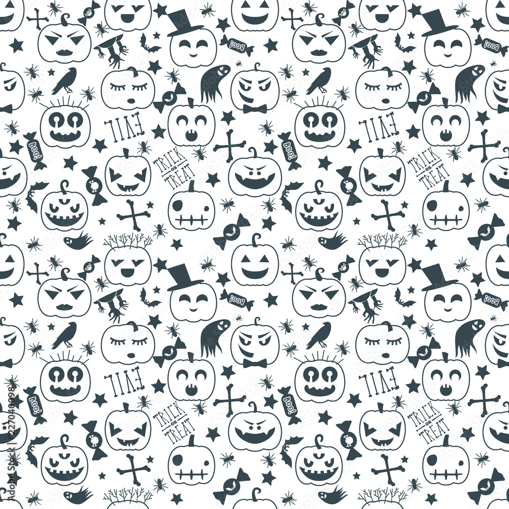 Halloween background. Seamless pattern design. Vector illustration