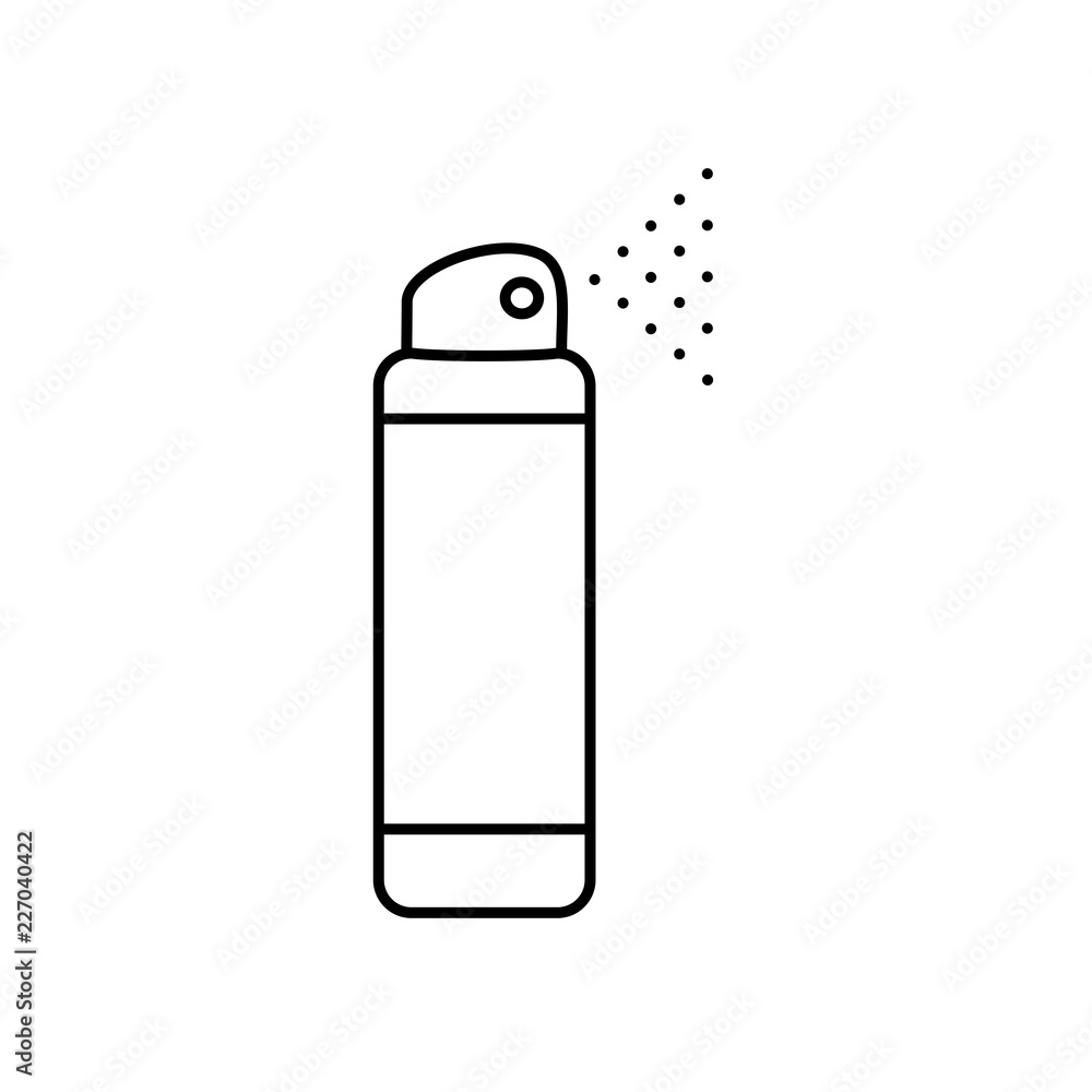 Vector flat illustration icon of deodorant spray (antiperspirant). Black line silhouette on a white background Vector flat illustration icon of deodorant spray (antiperspirant). Black line silhouette on a white background