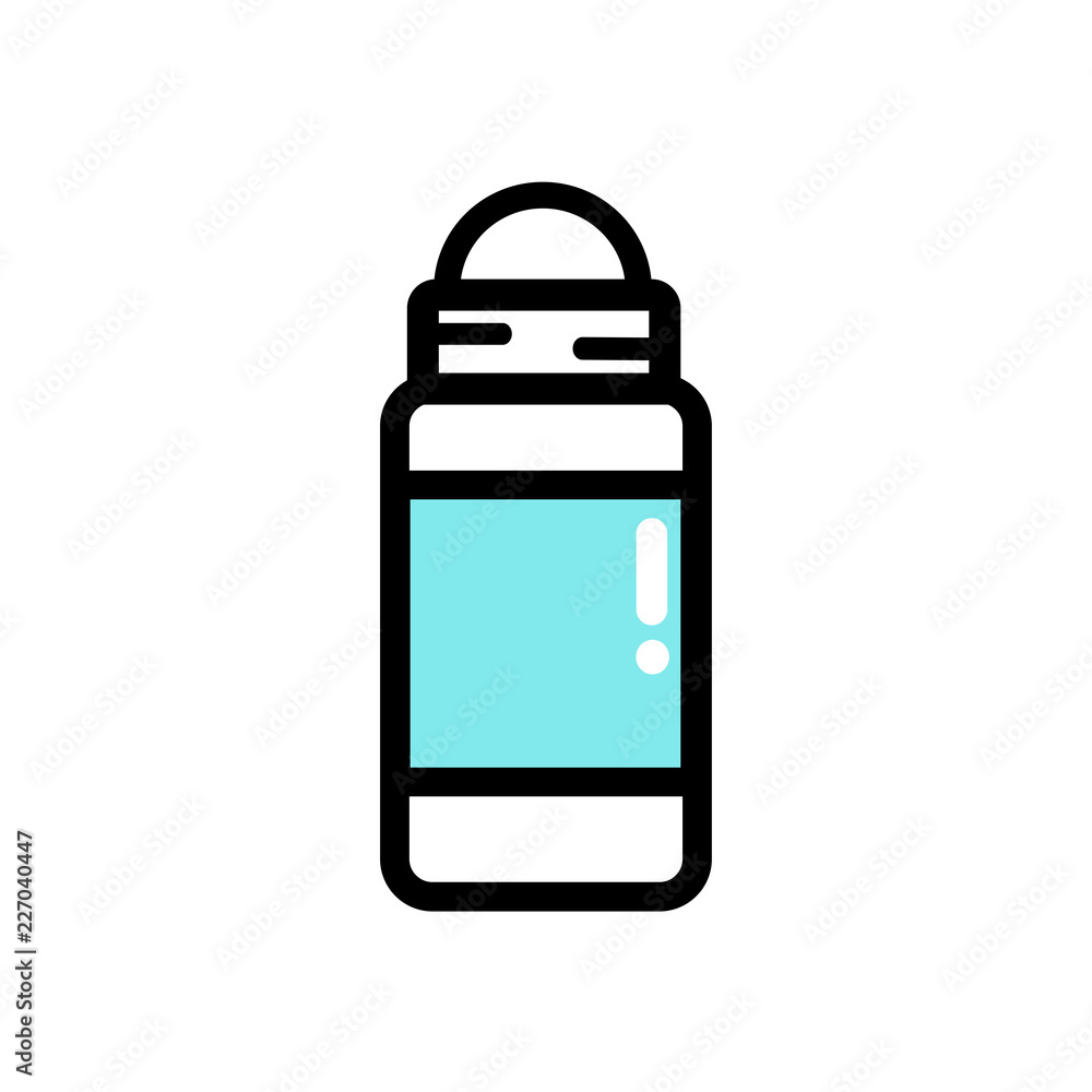 Vector flat illustration icon of roll-on deodorant (antiperspirant). Blue and black on a white background Vector flat illustration icon of roll-on deodorant (antiperspirant). Blue and black on a white background