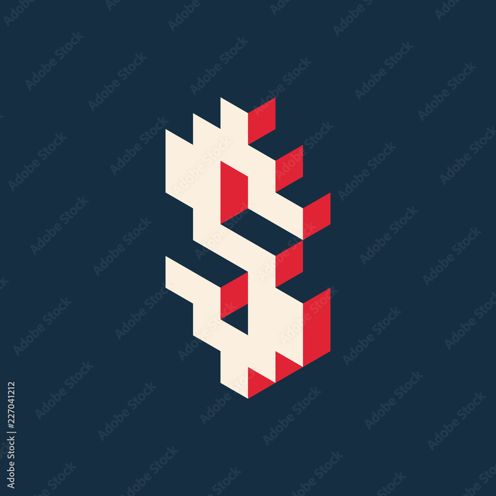 Obraz premium Dollar isometric pixel icon. Vector illustration