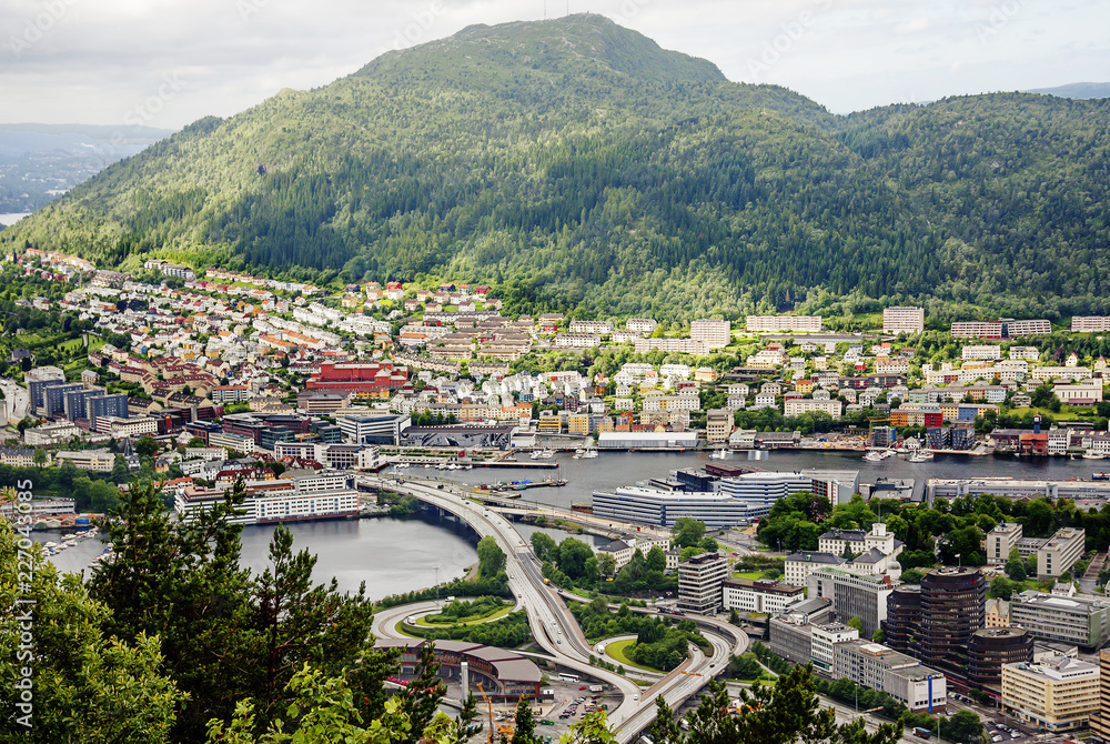 Bergen, Norway, Bridge. Bergen is a city on seven hills. The bridge with a beautiful interchange adorns this ancient city .