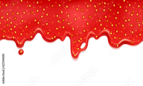 Drips of strawberry jam. Sweet background.