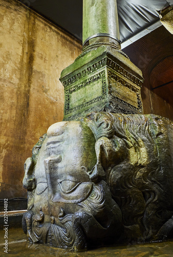 Photography Upside-down head of Medusa located at the northwest edge of the subterranean Basilica Cistern, also known as Yerebatan Sarnici
