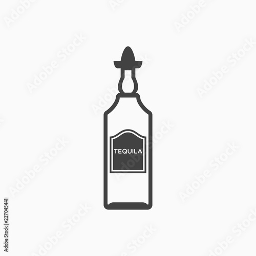 Bottle of tequila monochrome icon. Vector illustration.