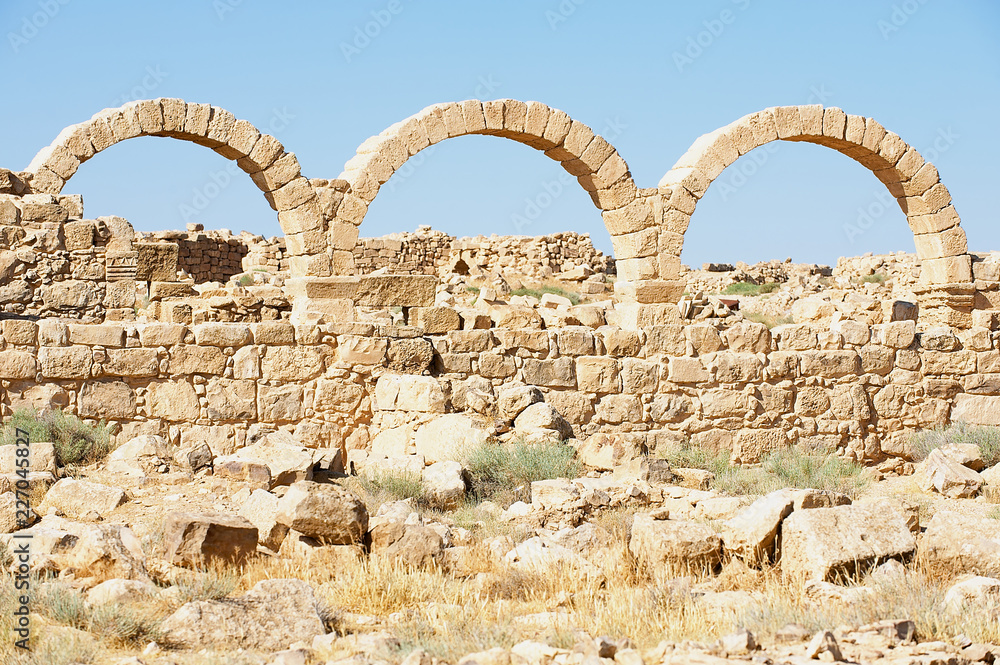 Ruins of a Roman house at an archeological site in Umm ar-Rasas, Jordan. UNESCO World heritage.