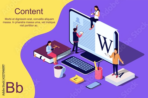 Isometric concept Education. Vector illustration for online education, online training, Internet studying, online book, tutorials, e-learning for social media, documents, cards, posters.