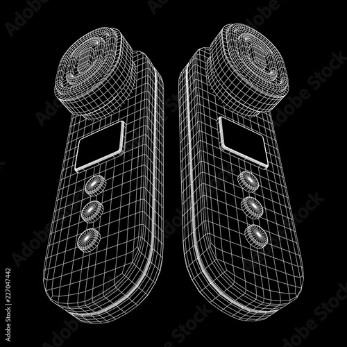 Electric lifting anti aging facial skin massage machine. Massager device wireframe low poly mesh vector illustration