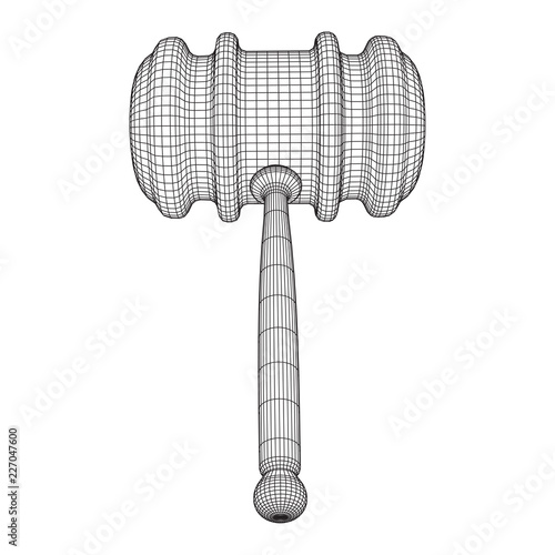 Gavel, hammer of judge or auctioneer. Wireframe low poly mesh vector illustration