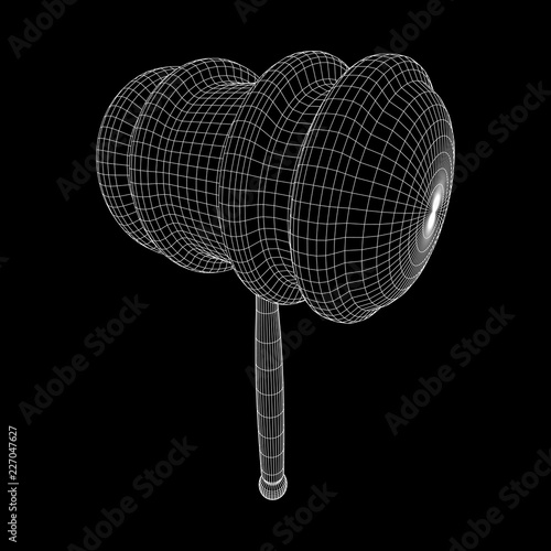 Gavel, hammer of judge or auctioneer. Wireframe low poly mesh vector illustration