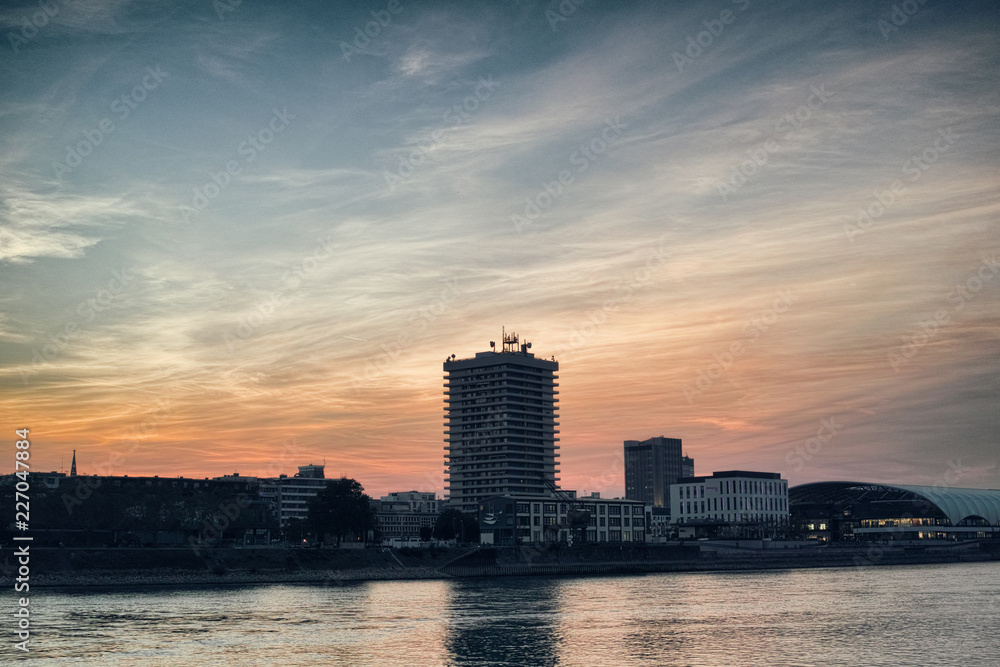 Time exposure mannheim city chill sundwon street ludwigshafen river red orange skyline modern cloud relax water