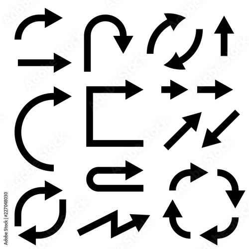 Black flat arrows set. Bold style
