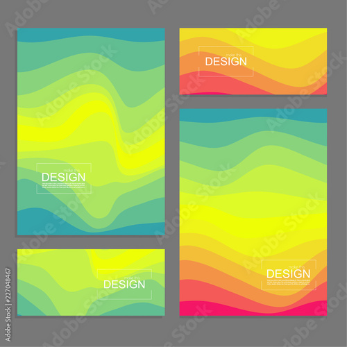 Set of book covers and banners design template with multi-colored distorted wave texture. Modern vector illustration.