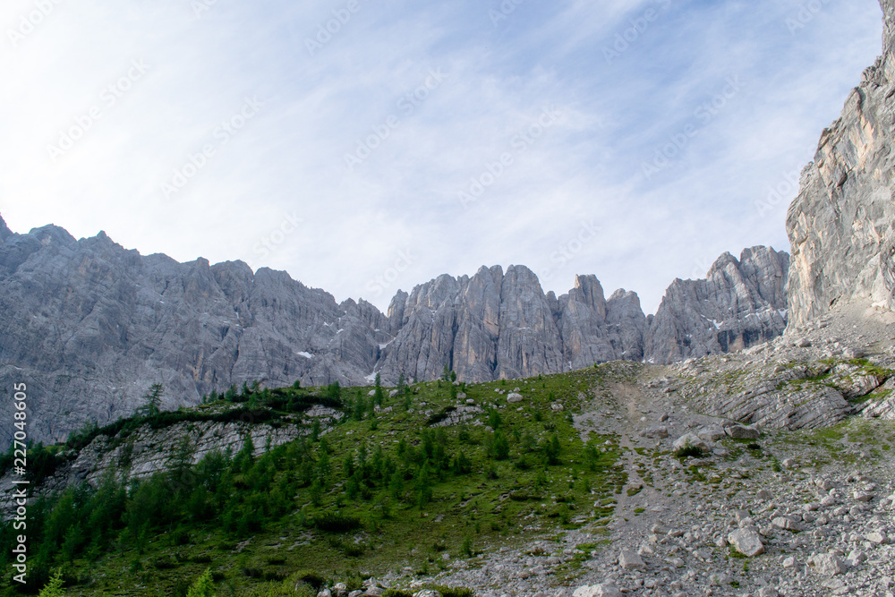 Naklejka premium Detail of the majestic Sorapiss peak in the italian Alps range, in particoular in the Dolomites. It is one of the highest in this group of mountains around 3000mt on the sea level