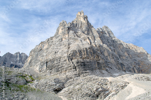 The majestic Sorapiss peak in the italian Alps range, in particoular in the Dolomites. It is one of the highest in this group of mountains around 3000mt on the sea level