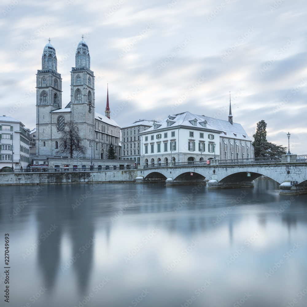 Fototapeta premium Old Zurich town in winter , view on river