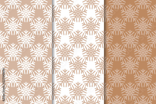 Snowflakes. Seamless patterns. Set of beige winter ornaments