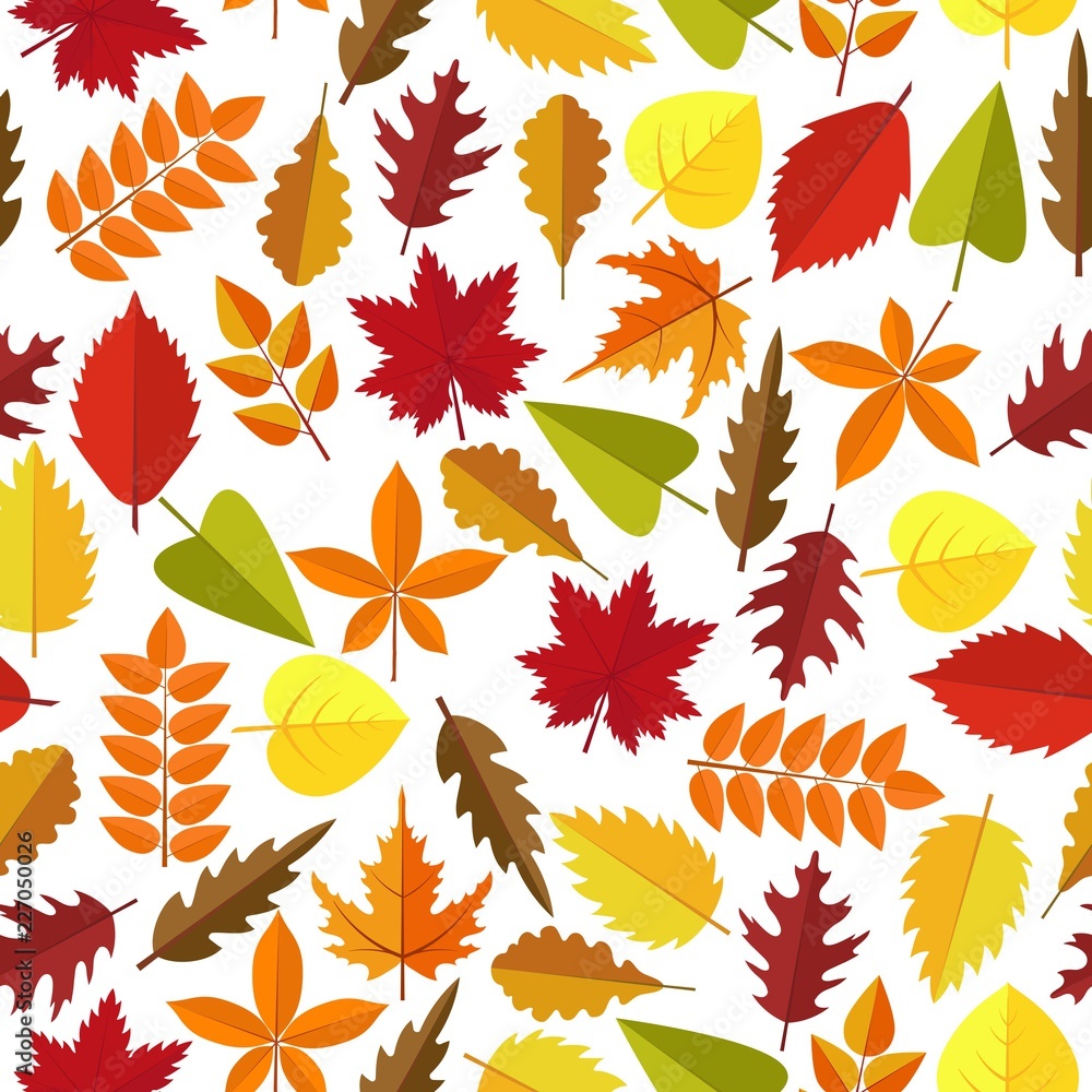 Colorful Autumn leaves seamless pattern background. Season holidays decoration, wrapping paper, textile print, generic fall background etc. Vector illustration