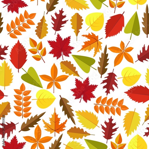 Colorful Autumn leaves seamless pattern background. Season holidays decoration, wrapping paper, textile print, generic fall background etc. Vector illustration