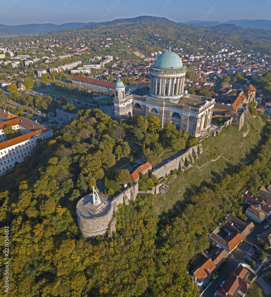 Aerial view of the Esztergom Basilica in Esztergom, Hungary