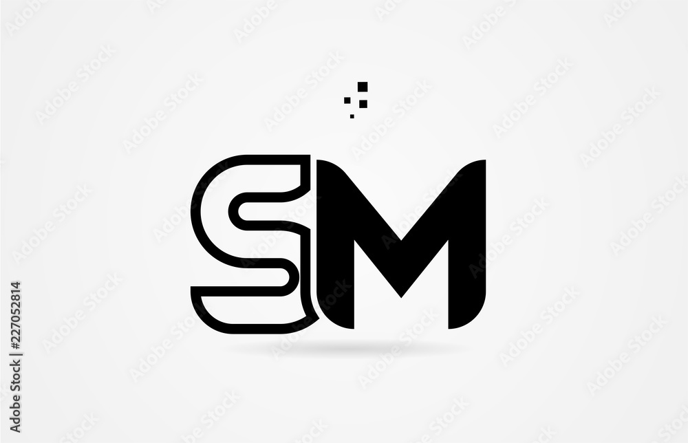 black and white alphabet letter sm s m logo icon design