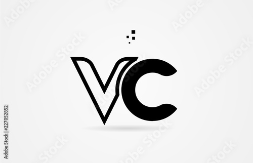 black and white alphabet letter vc v c logo icon design
