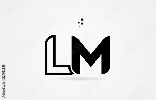 black and white alphabet letter lm l m logo icon design