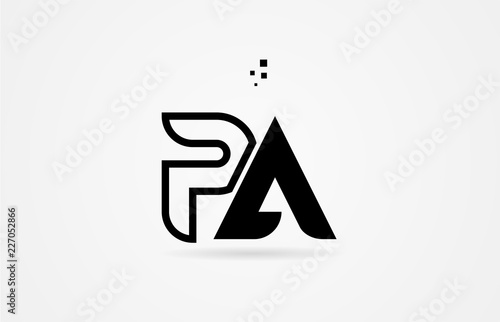 black and white alphabet letter pa p a logo icon design