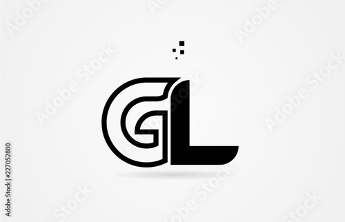 black and white alphabet letter gl g l logo icon design