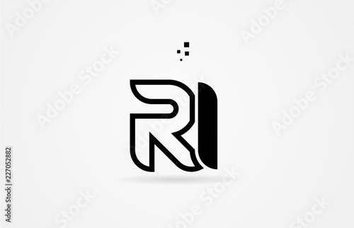 black and white alphabet letter ri r i logo icon design photo