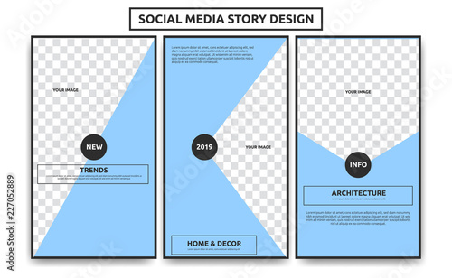 Editable Social media story frame template. Creative simple soft light blue architechture interior article social media story theme