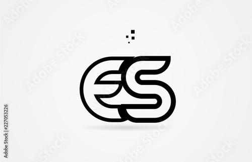 black and white alphabet letter es e s logo icon design