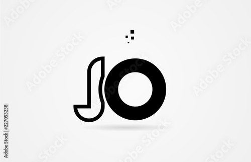 black and white alphabet letter jo j o logo icon design