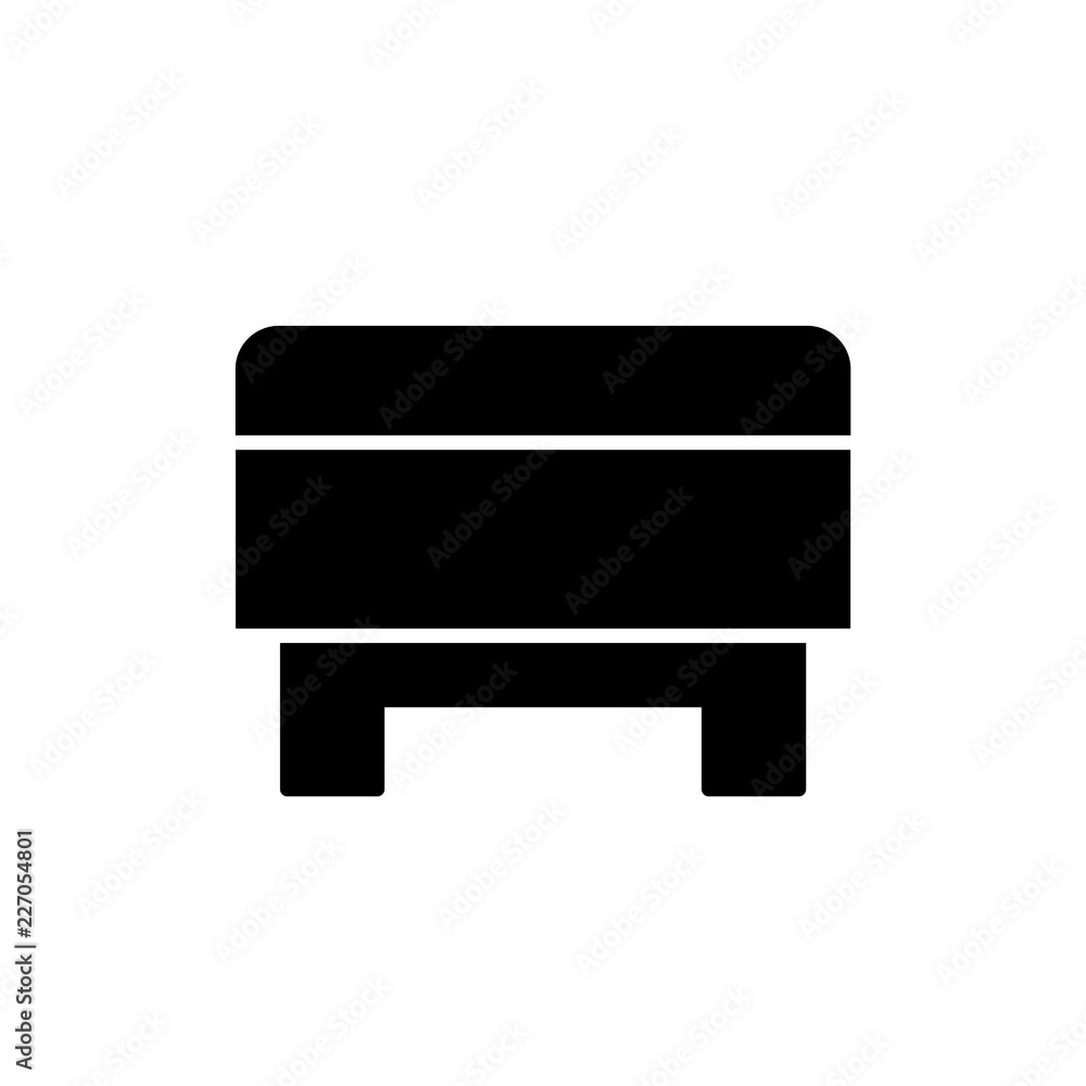 Black & white vector illustration of square storage ottoman, pouf. Flat icon of accent stool or chair. Living room, bedroom & patio furniture. Isolated on white background. Black & white vector illustration of square storage ottoman, pouf. Flat icon of accent stool or chair. Living room, bedroom & patio furniture. Isolated on white background.