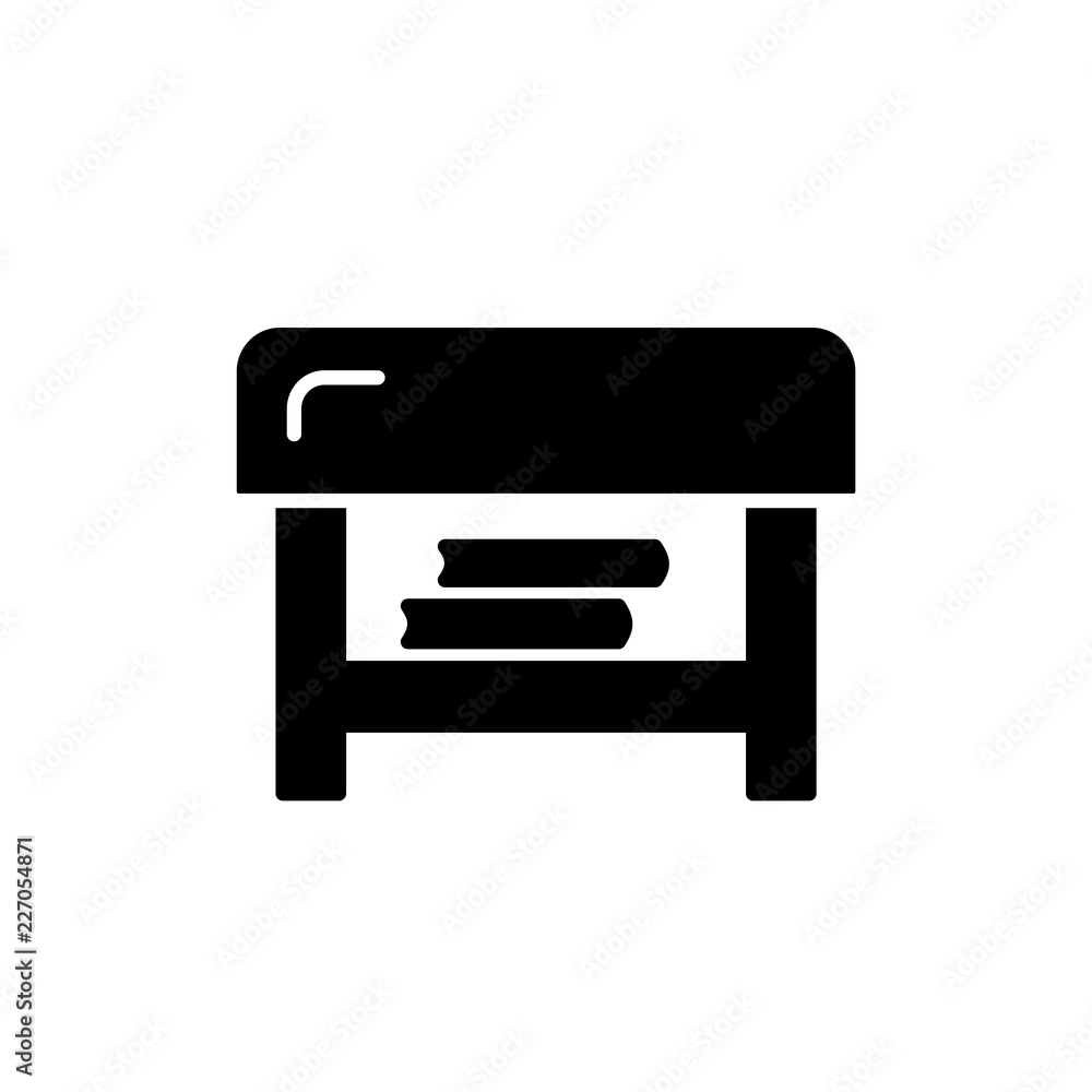 Black & white vector illustration of square ottoman. Flat icon of coffee table with storage. Living room, bedroom & patio furniture. Isolated on white background. Black & white vector illustration of square ottoman. Flat icon of coffee table with storage. Living room, bedroom & patio furniture. Isolated on white background.