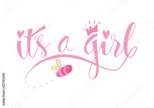 It's a girl lettering. Baby shower design card for invitation