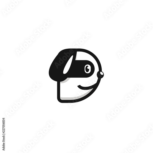 Letter D dog logo icon symbol cute black white illustration style