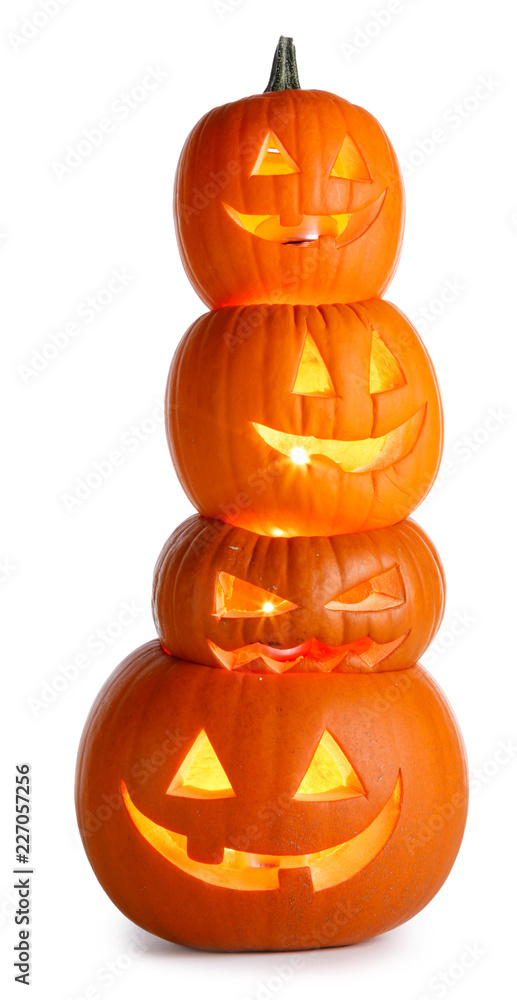 Fototapeta premium Stack of Halloween Pumpkins on white