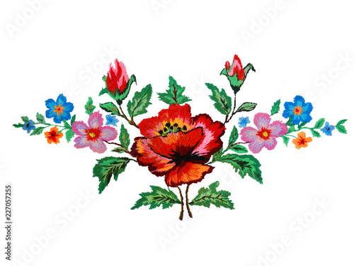 embroidered flowers on a white background