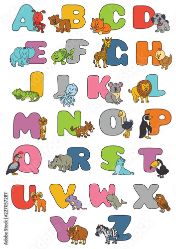 Fototapeta Naklejka Na Ścianę i Meble -  cartoon alphabet poster. Vector illustration of educational alphabet  with cartoon character for kids