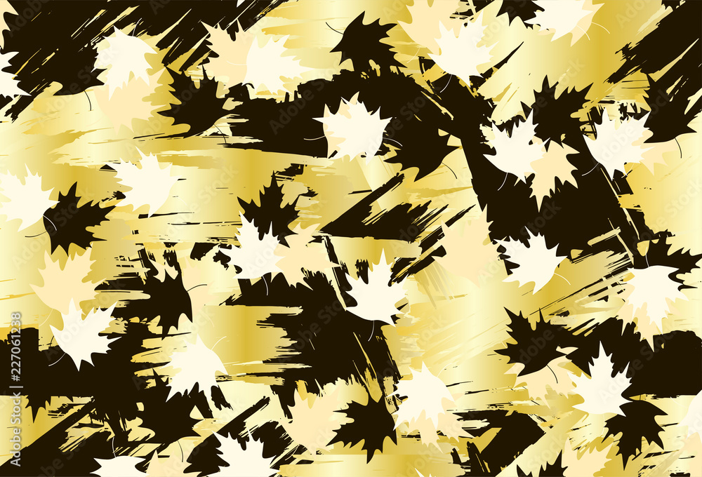 Autumn background with maple leaves, black and gold brush strokes. Autumn background with maple leaves, black and gold brush strokes.