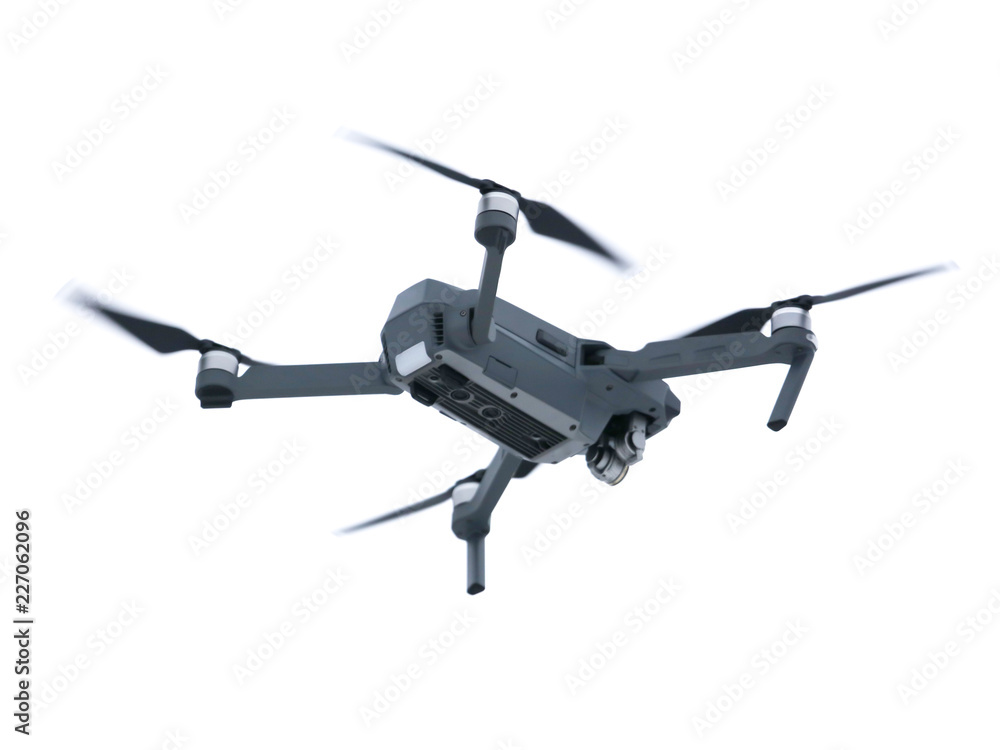 Drone in flight on a white background Drone in flight on a white background