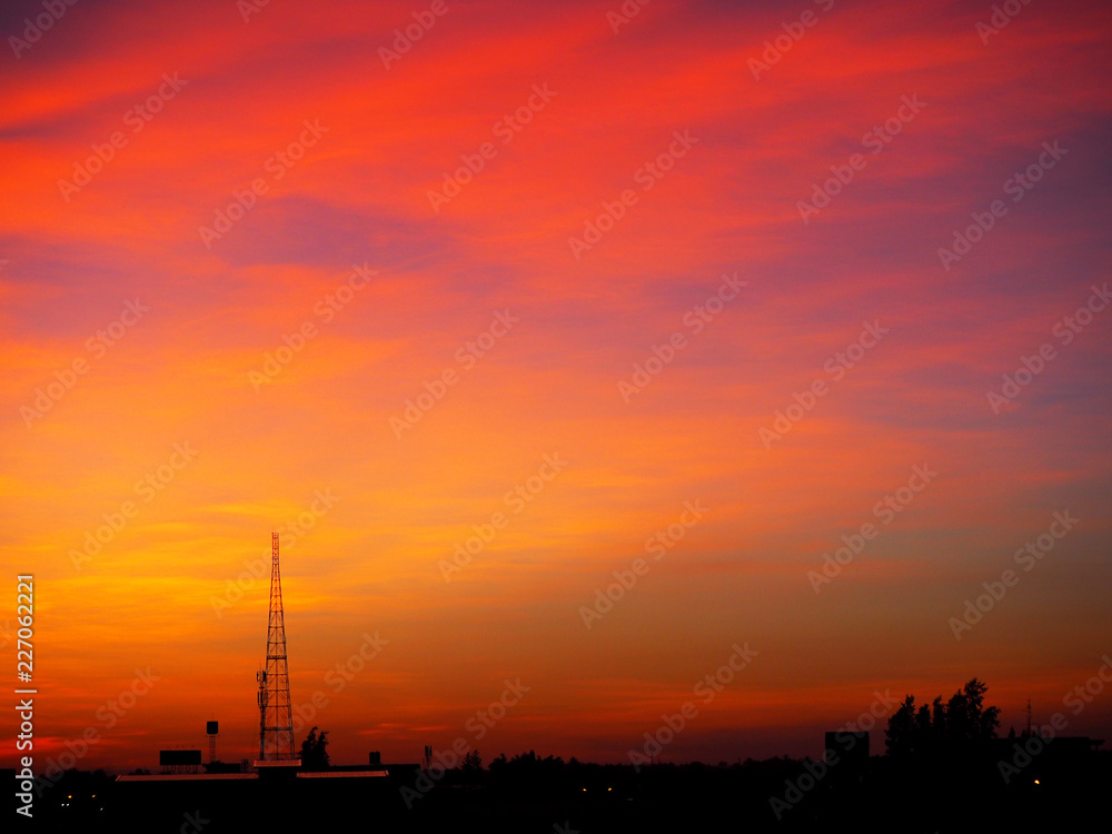 Bright orange sky and light of the sun. Bright orange sky and light of the sun.