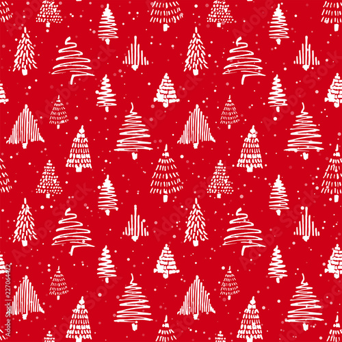 Christmass tree seamless pattern. Hand drawn doodle sketch drawing with ink.