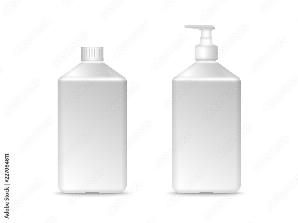 White square plastic bottle with screw cap. Mock-up vector illustration for design White square plastic bottle with screw cap. Mock-up vector illustration for design