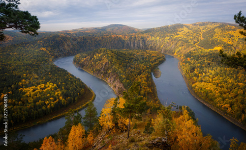 Taiga landscape and rivers in autumn